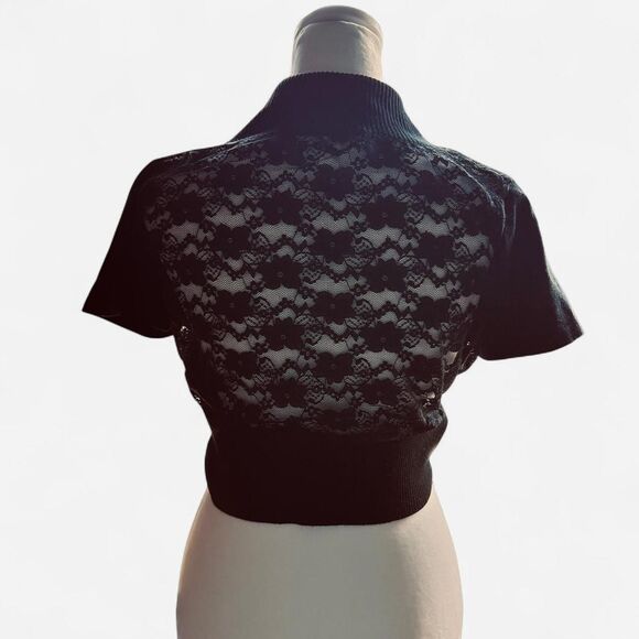 Dressbarn Vintage Crop with Lace on Back Women's Black Cardigan Size Medium, - Picture 3 of 6